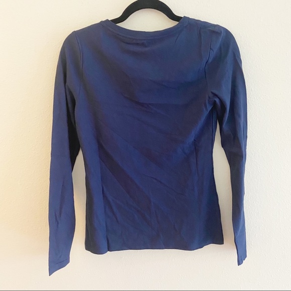 INC Navy Blue V Neck Long Sleeve Top Tshirt Tee 100% Cotton Essentials Women S - Picture 4 of 7